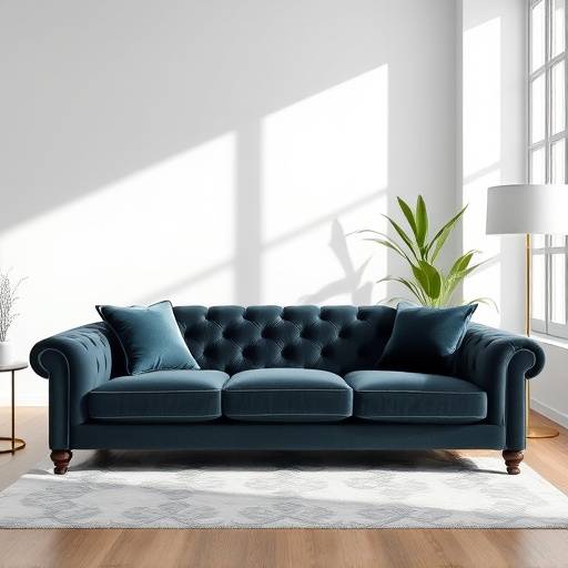 Elegant velvet sofa in a modern living room