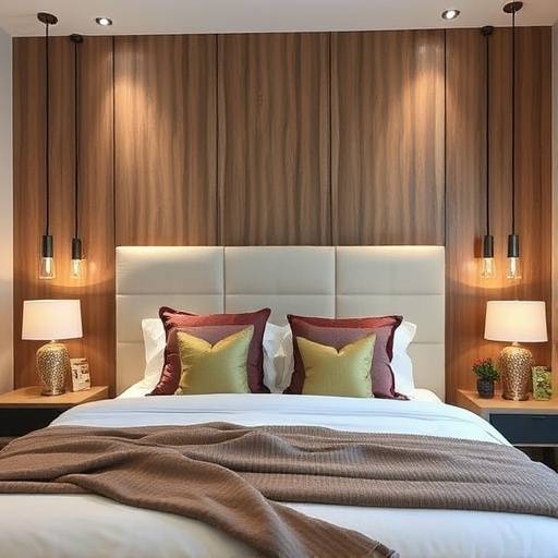 Modern custom-designed headboard in a bedroom
