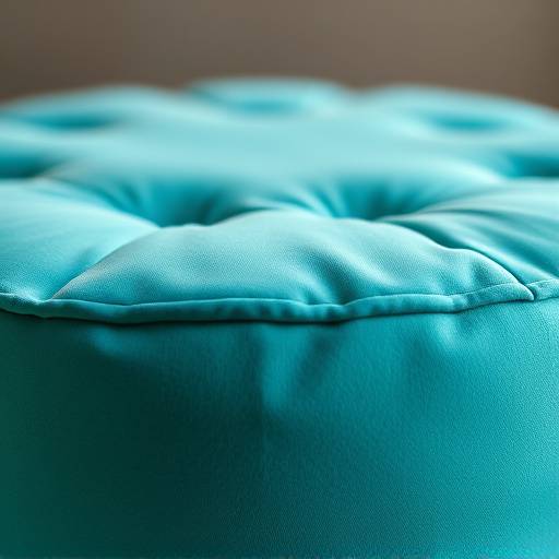 Round pouf in a vibrant teal color