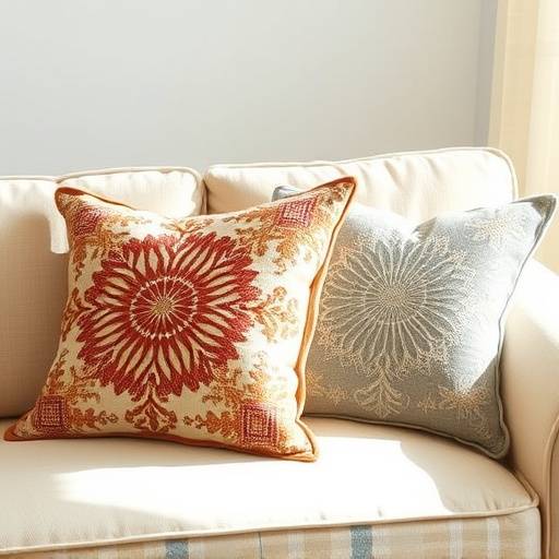 Set of decorative cushions on a beige couch